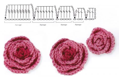 Многослойная роза, схемы вязания