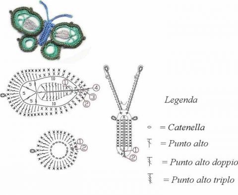 как связать крючком бабочку, схема