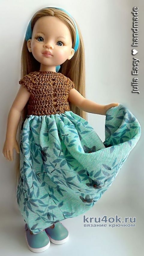 Комбинированное платье для куклы Paola Reina. Работа Julia Easy вязание и схемы вязания