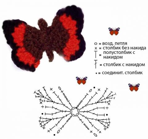 как связать крючком бабочку, схема