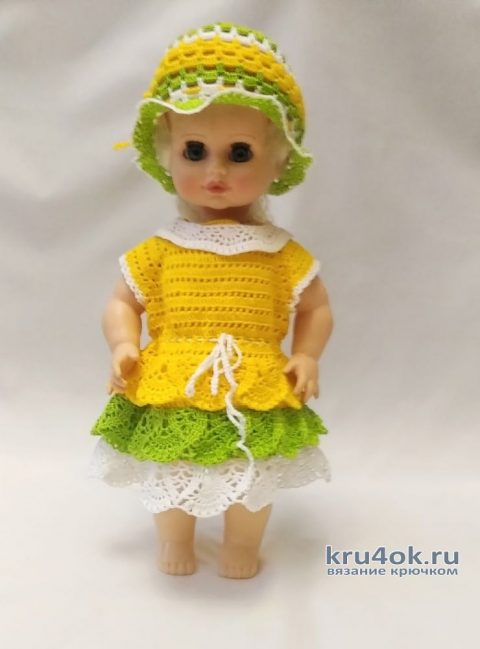 Платье для куклы крючком. Работа Ивановой Людмилы вязание и схемы вязания