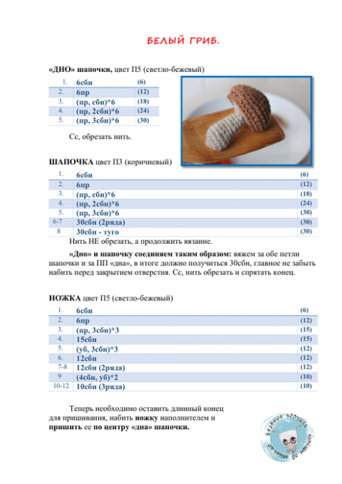 Схемы вязания грибов крючком