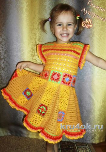 Платье - сарафан для девочки с мотивами бабушкин квадрат