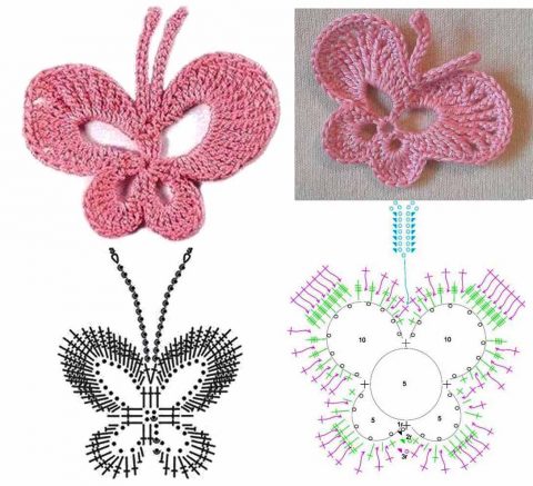 как связать крючком бабочку, схема
