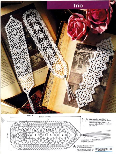 Подборка интересных схем для вязания крючком закладок для книг