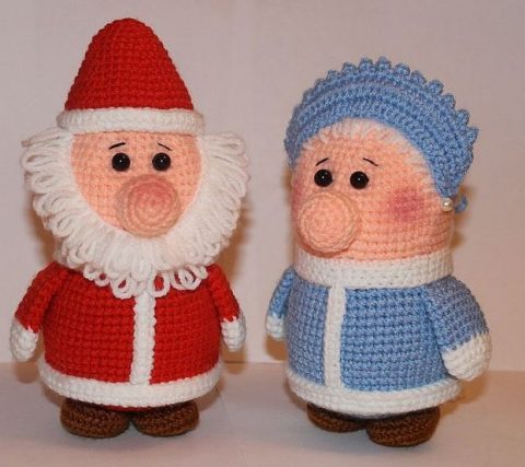 Вязаные куклы Дед Мороз и Снегурочка крючком