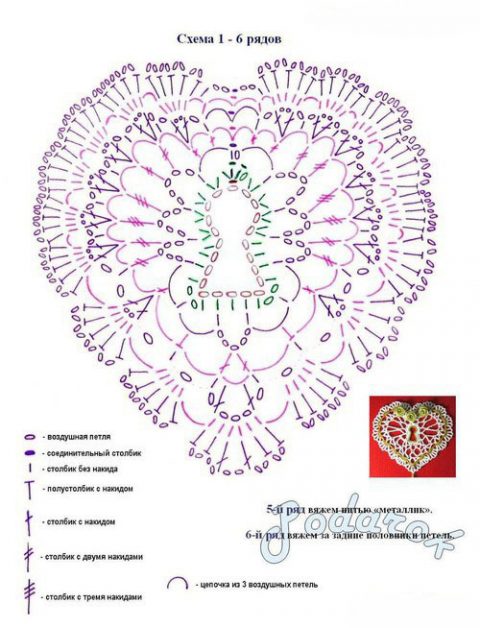 Ажурные схемы вязания сердечка крючком