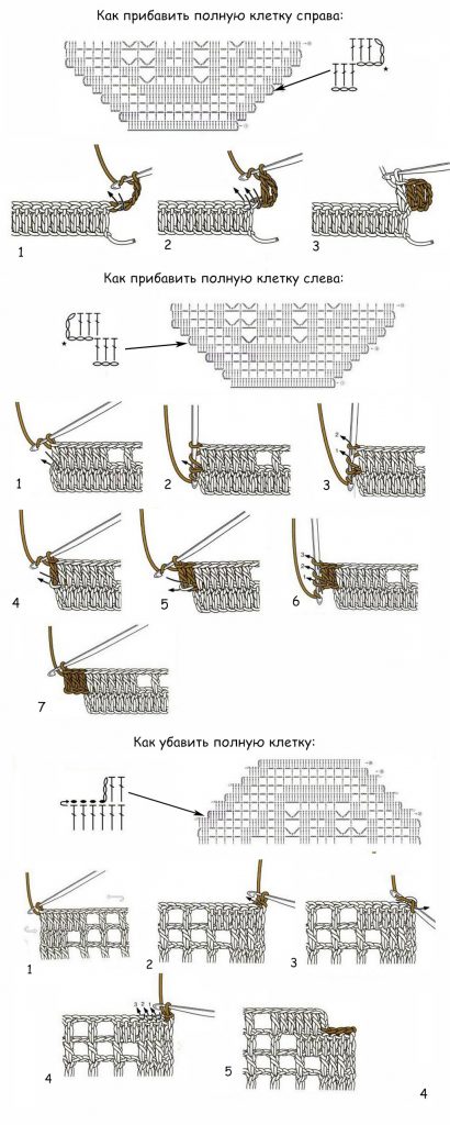филейное вязание Как делать прибавки и убавки в полотне