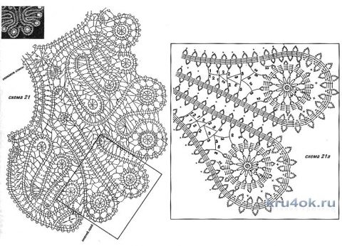 Воротник Ажурная бабочка в технике брюггское кружево вязание и схемы вязания