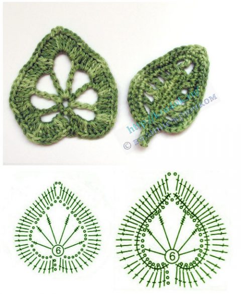 схемы вязания листьев крючком для цветов