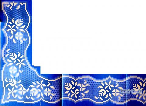 Филейное вязание + ткань (кайма к скатерти, занавеска и подзор). Работы Людмилы Петровой вязание и схемы вязания