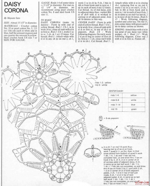 Схема салфетки ромашки, связанной крючком 