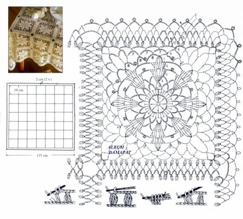 Прямоугольная скатерть из мотивов со схемой