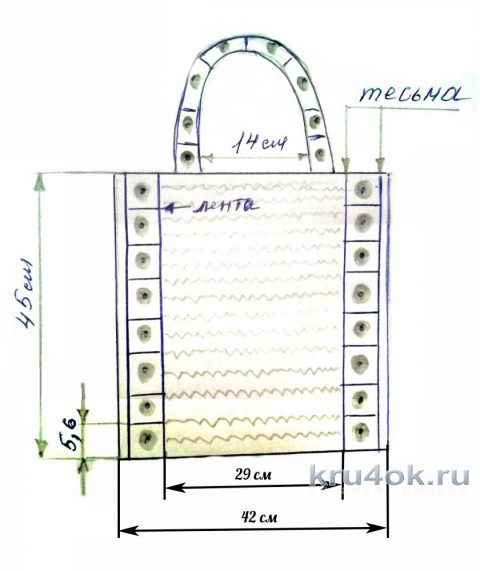 Сумка с вязаной отделкой. Работа Фланденой Татьяны вязание и схемы вязания