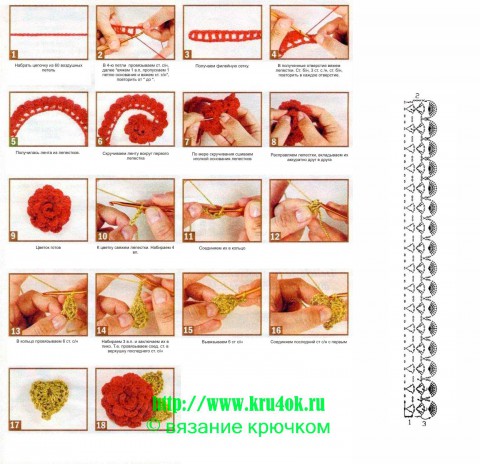 схема вязания цветка для платья