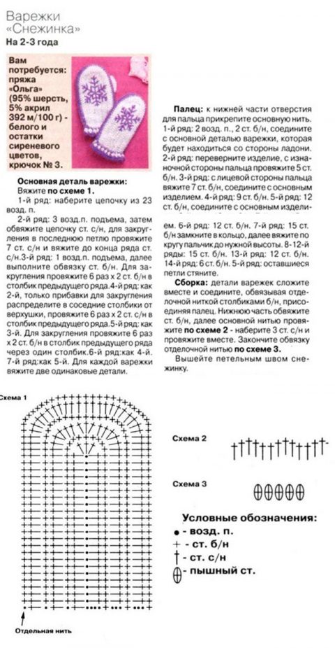 Схема вязания и описание рукавичек