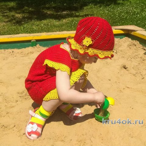 Летнее платье для девочки 2-3 лет крючком. Работа Александры Карвелис вязание и схемы вязания