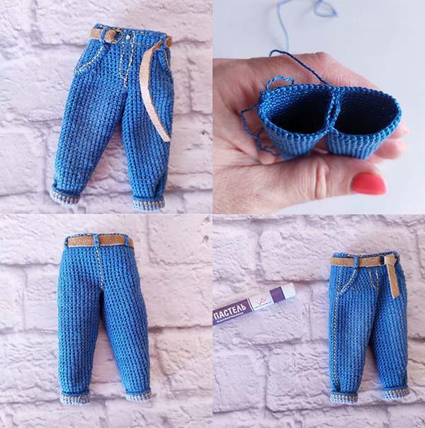 Амигуруми джинсы для куклы крючком
